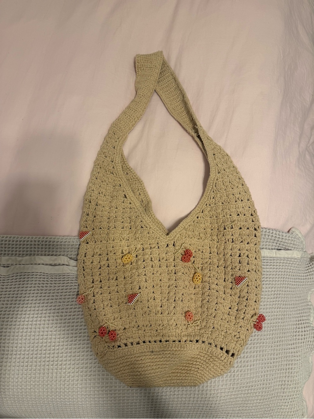 Handcrafted Crochet Tote Bag in Beige with Colorful Accents